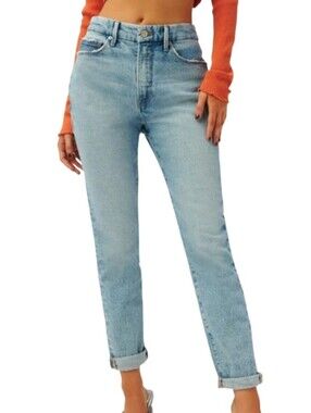 Good American Good Girlfriend High Waisted Straight Leg Jean Light Wash 31 12